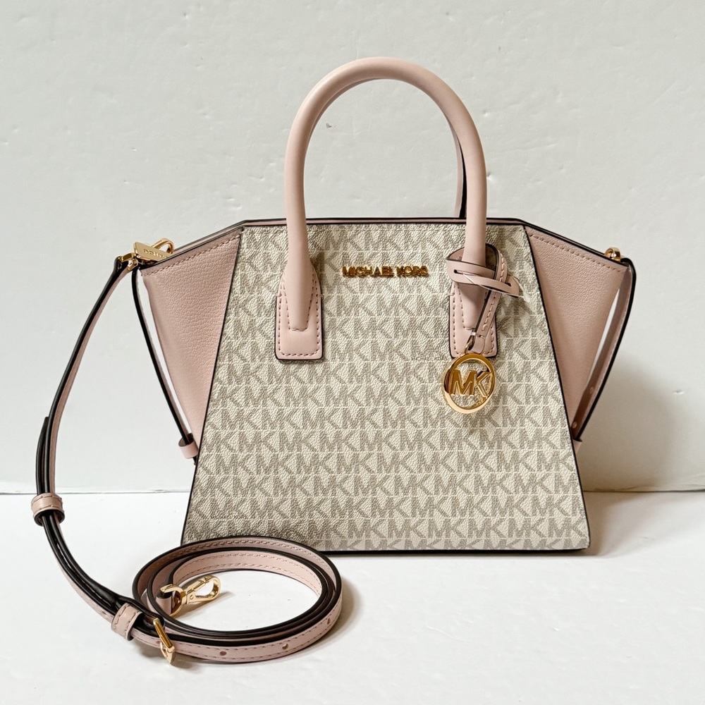 Michael Kors Avril Small Top Zip Satchel Shoulder Crossbody Bag MK Vanilla Pink - Picture 1 of 13